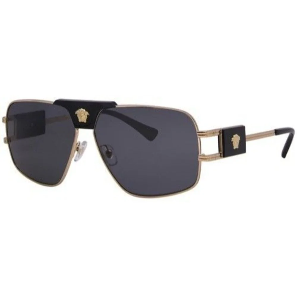 Versace VE2251 1002/87 Sunglasses Gold Black Dark Grey Lens 63-12-145 Men's Case